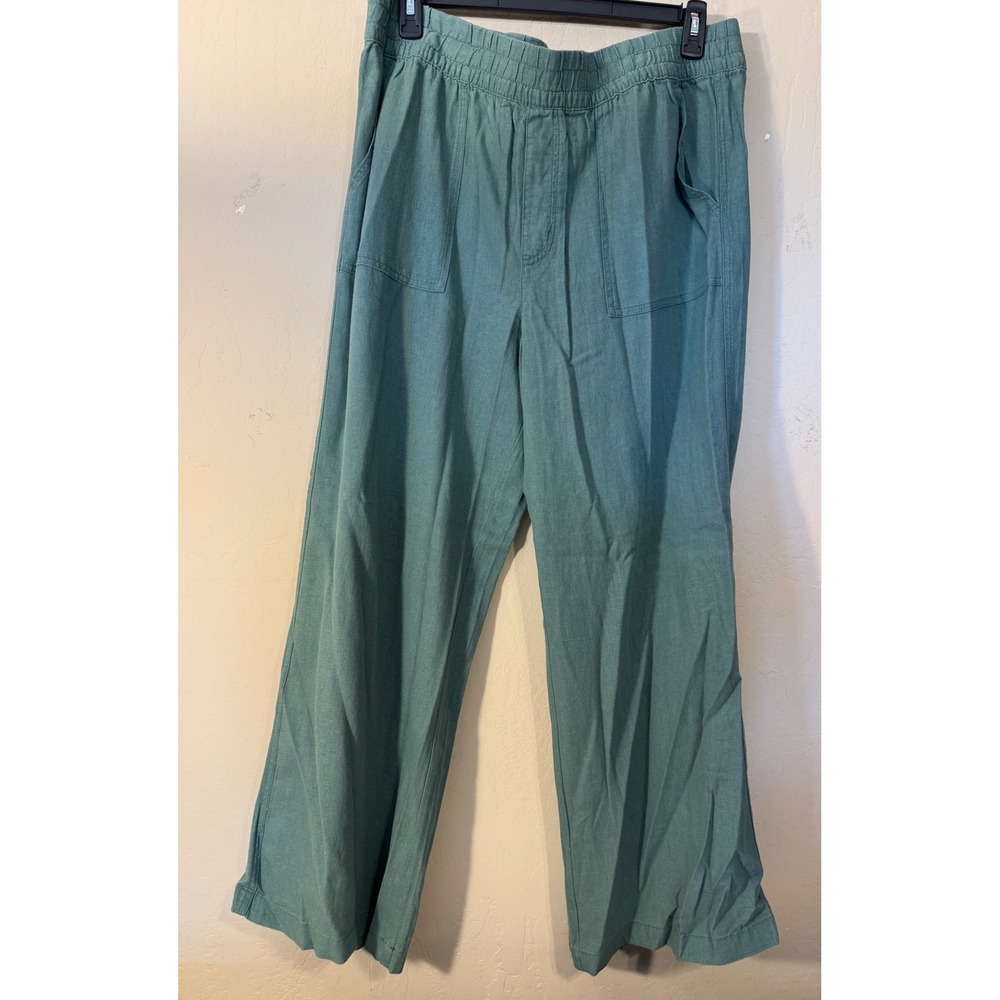 St.‎ John's Bay Pants Women XXL Green Wide Leg Linen Blend Pull On Vacation NEW
